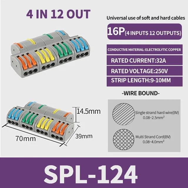 PCT-SPL Pole Wire Connector Terminal Block with Spring Lock Lever for Cable Connection