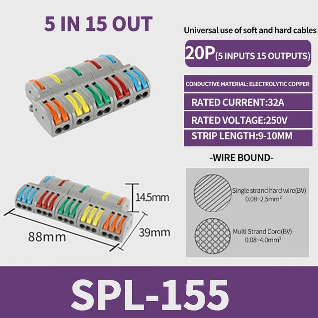 PCT-SPL Pole Wire Connector Terminal Block with Spring Lock Lever for Cable Connection