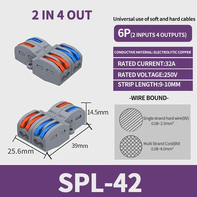 PCT-SPL Pole Wire Connector Terminal Block with Spring Lock Lever for Cable Connection