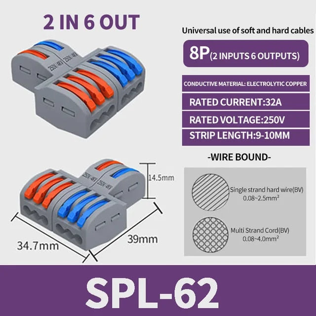 PCT-SPL Pole Wire Connector Terminal Block with Spring Lock Lever for Cable Connection