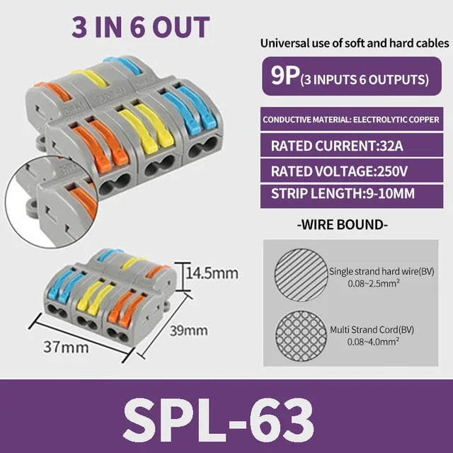 PCT-SPL Pole Wire Connector Terminal Block with Spring Lock Lever for Cable Connection