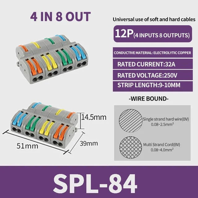 PCT-SPL Pole Wire Connector Terminal Block with Spring Lock Lever for Cable Connection