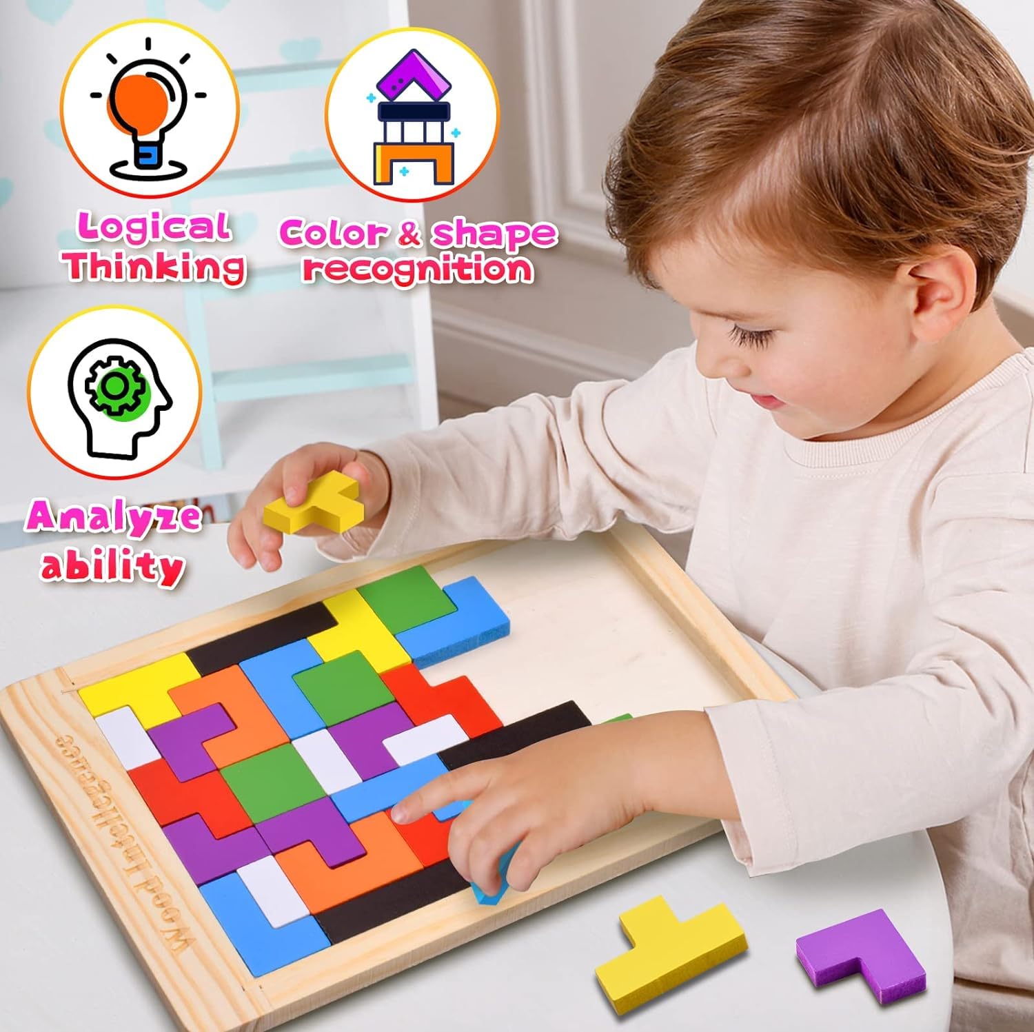 40Pcs Wooden Russian Blocks Puzzles for Kids