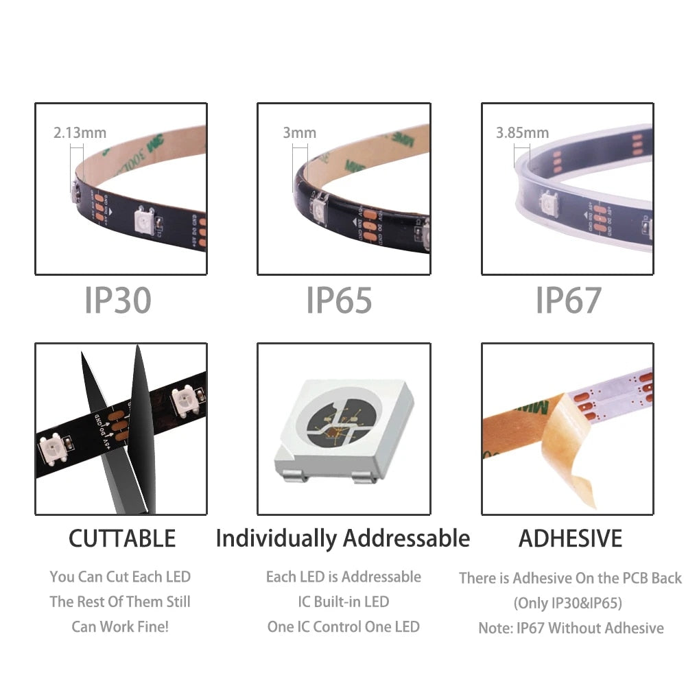 5v Addressable Rgb 5-Volt WS2812B DC RGB Addressable LED Strips Roll