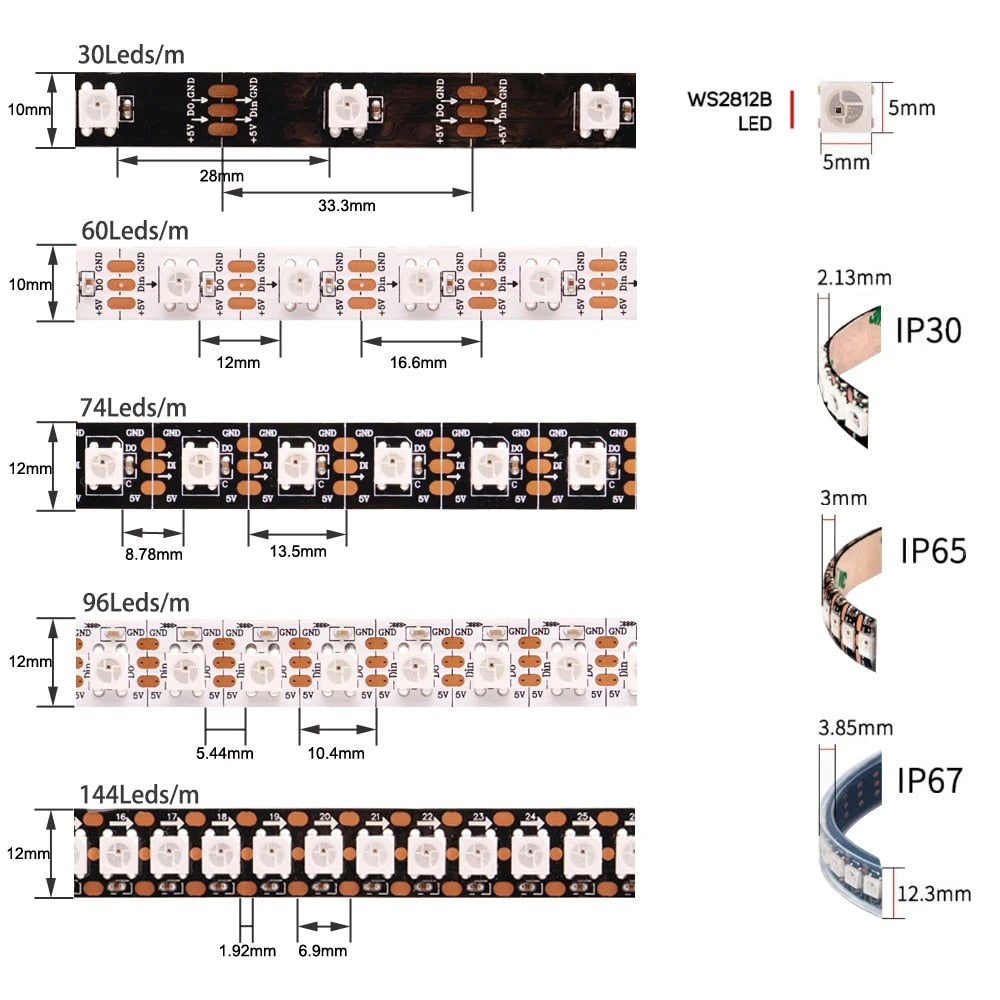 5-Volt WS2812B DC RGB Addressable LED Strips Roll