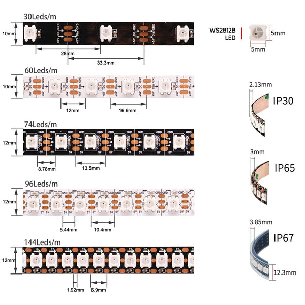 5-Volt WS2812B DC RGB Addressable LED Strips Roll