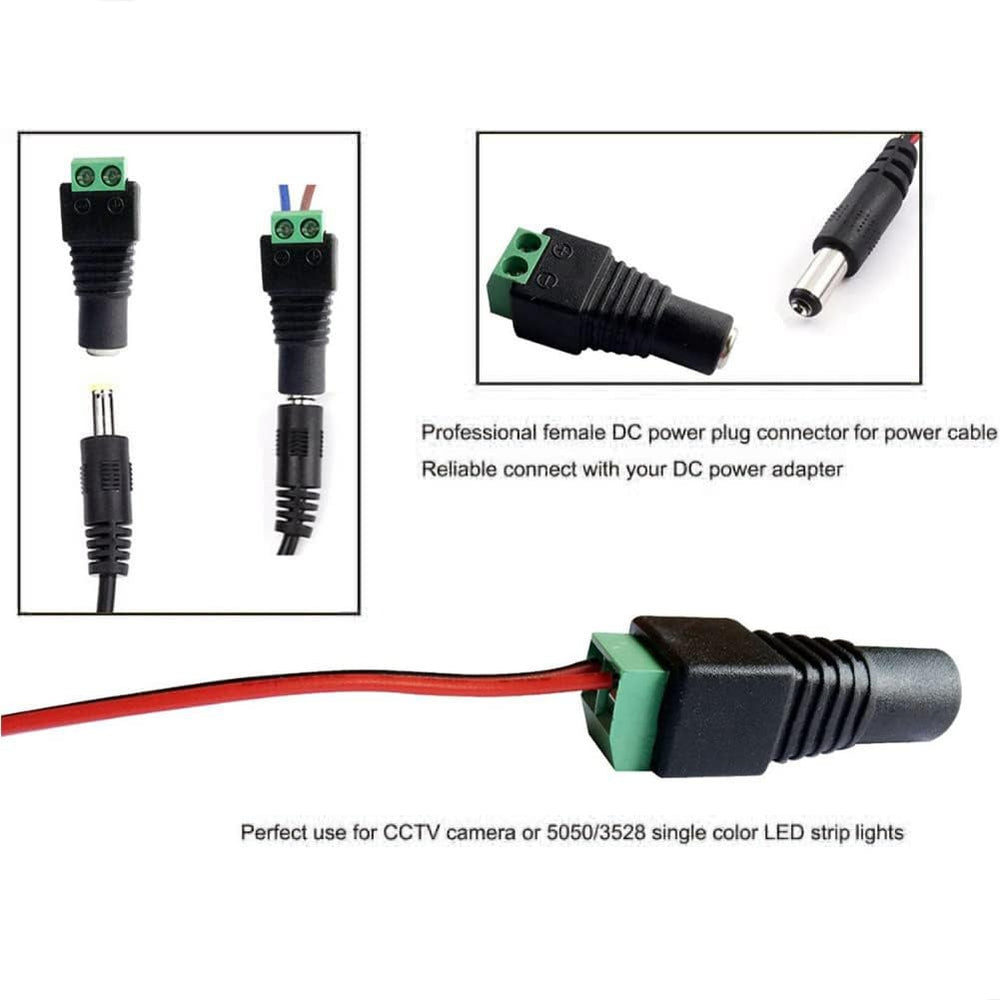 5.5×2.1mm DC Power Jack Plug with 2-Pin Screw Terminal – Male & Female ...