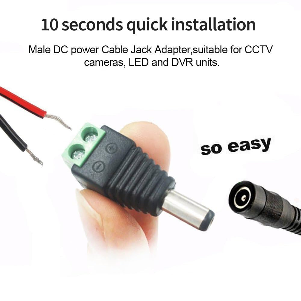 [Type 2] 5.5x2.1mm DC Power Jack Plug with 2-Pin Screw Terminal For CCTV Camera