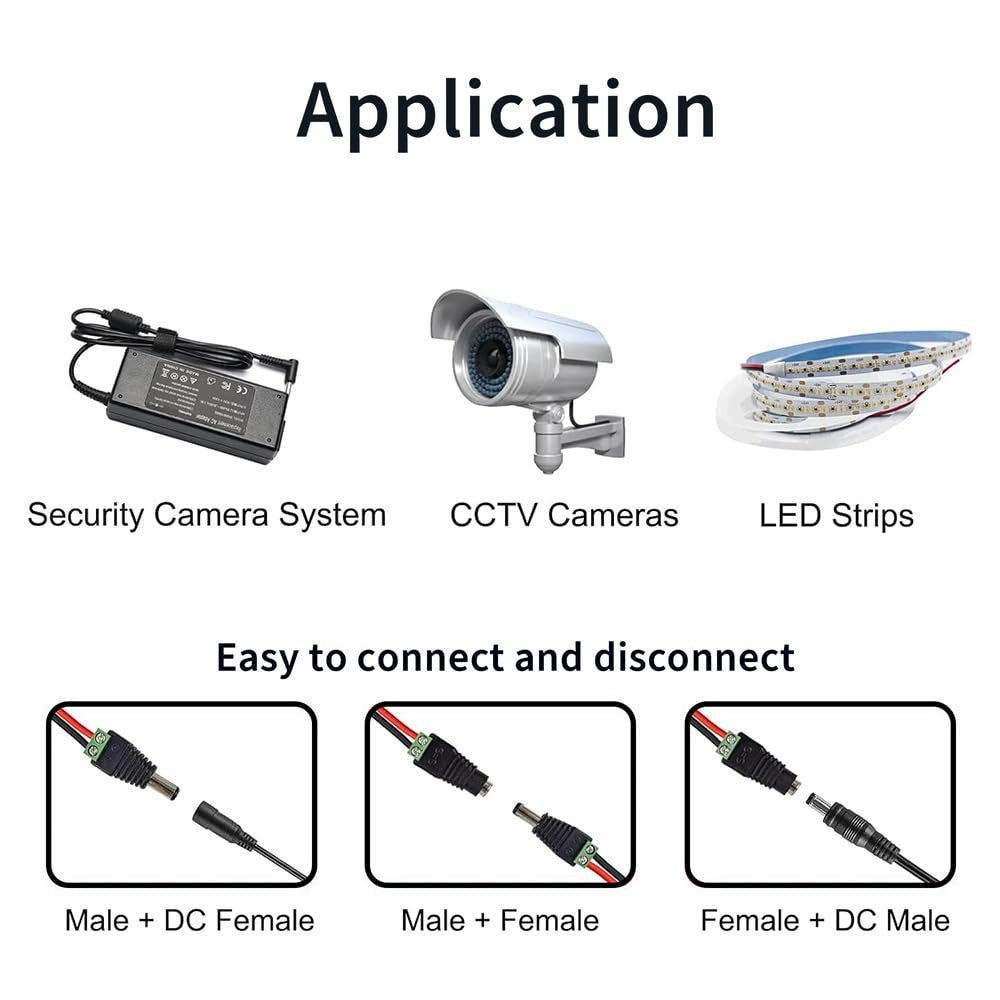 [Type 2] 5.5x2.1mm DC Power Jack Plug with 2-Pin Screw Terminal For CCTV Camera