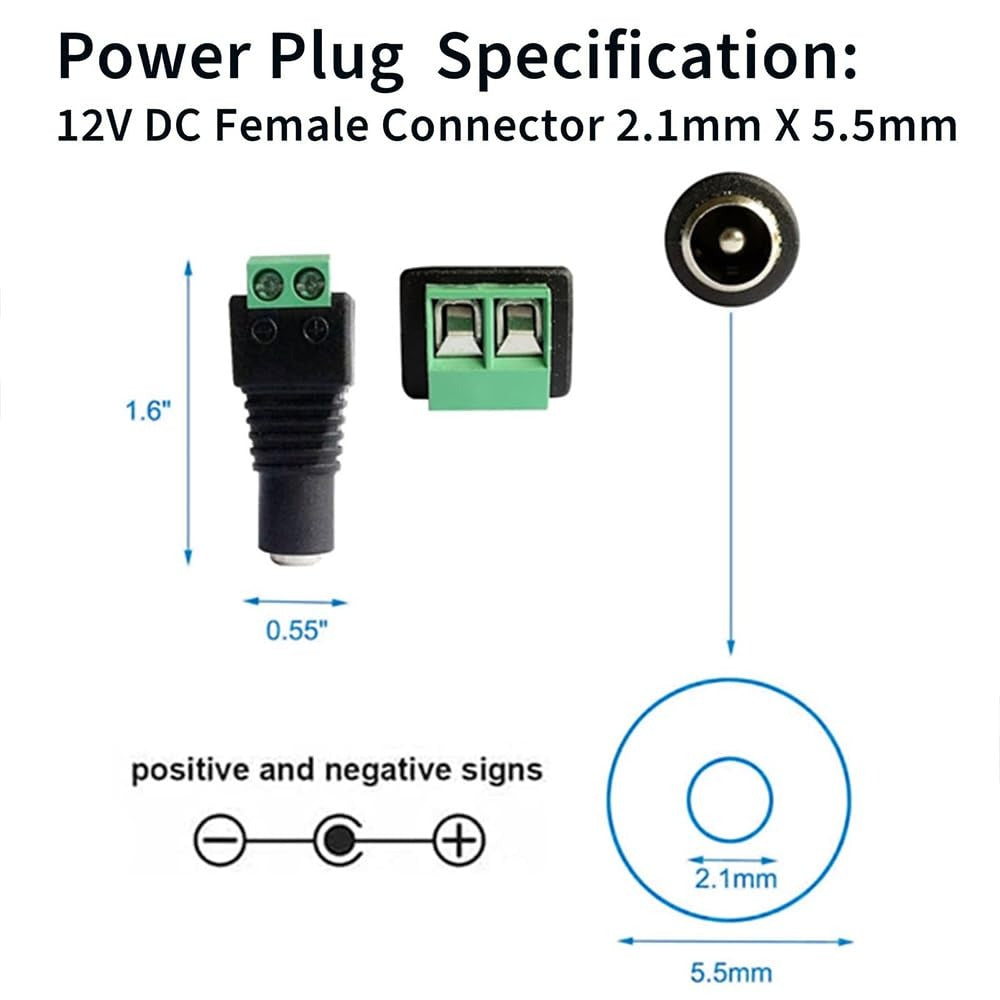 [Type 2] 5.5x2.1mm DC Power Jack Plug with 2-Pin Screw Terminal For CCTV Camera