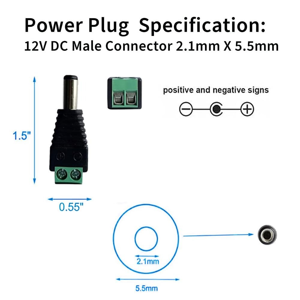 [Type 2] 5.5x2.1mm DC Power Jack Plug with 2-Pin Screw Terminal For CCTV Camera