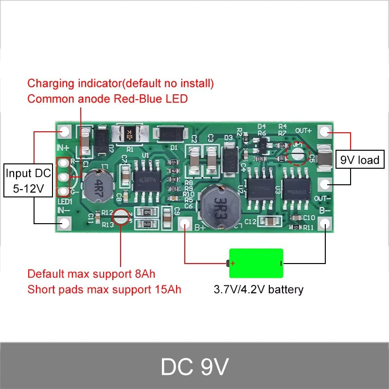 DC 5V/9V/12V Lithium Battery Step-Up UPS Charging Module with Protection Circuit