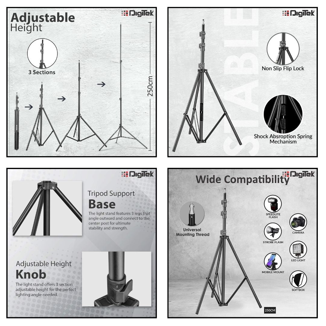 Digitek DLS Light Stand | Adjustable Height | Sturdy Aluminum Construction
