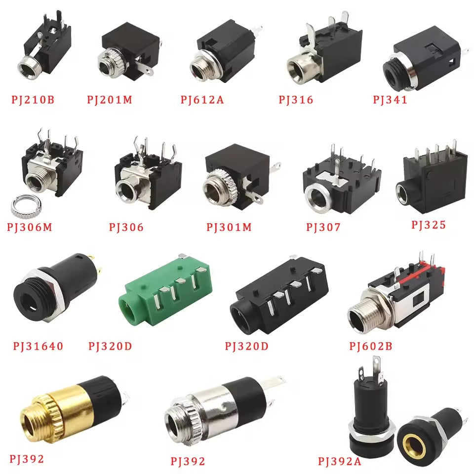 PJ Series Headphone Female Jack 2.5mm/3.5mm Mono/Stereo Audio Interface Connectors