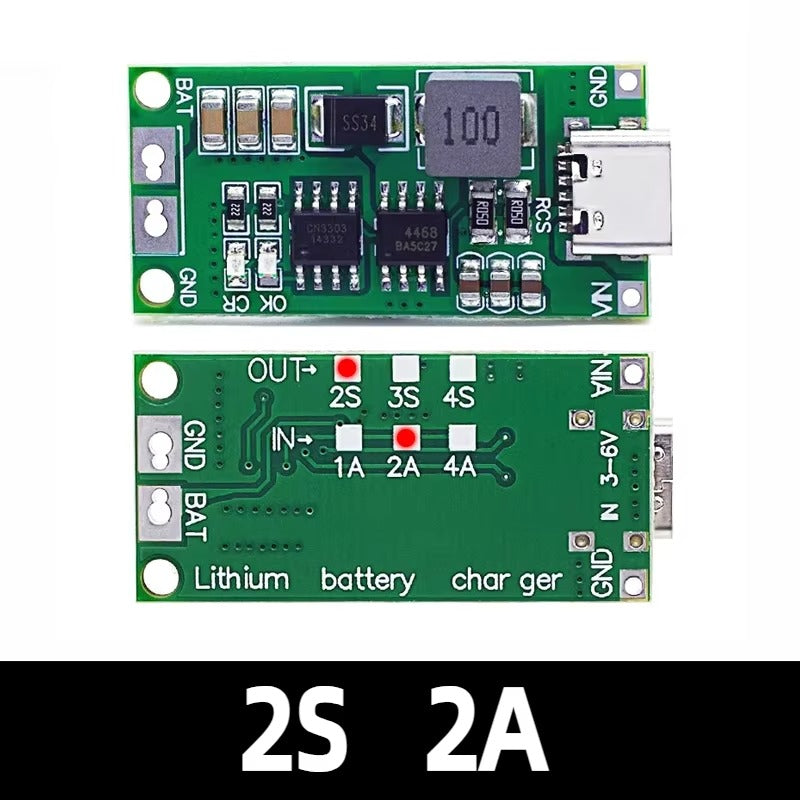 [Green] Type-C Multi-Cell 2S 3S 4S to 8.4V 12.6V 16.8V Step-Up Boost Lithium Battery Charger Module