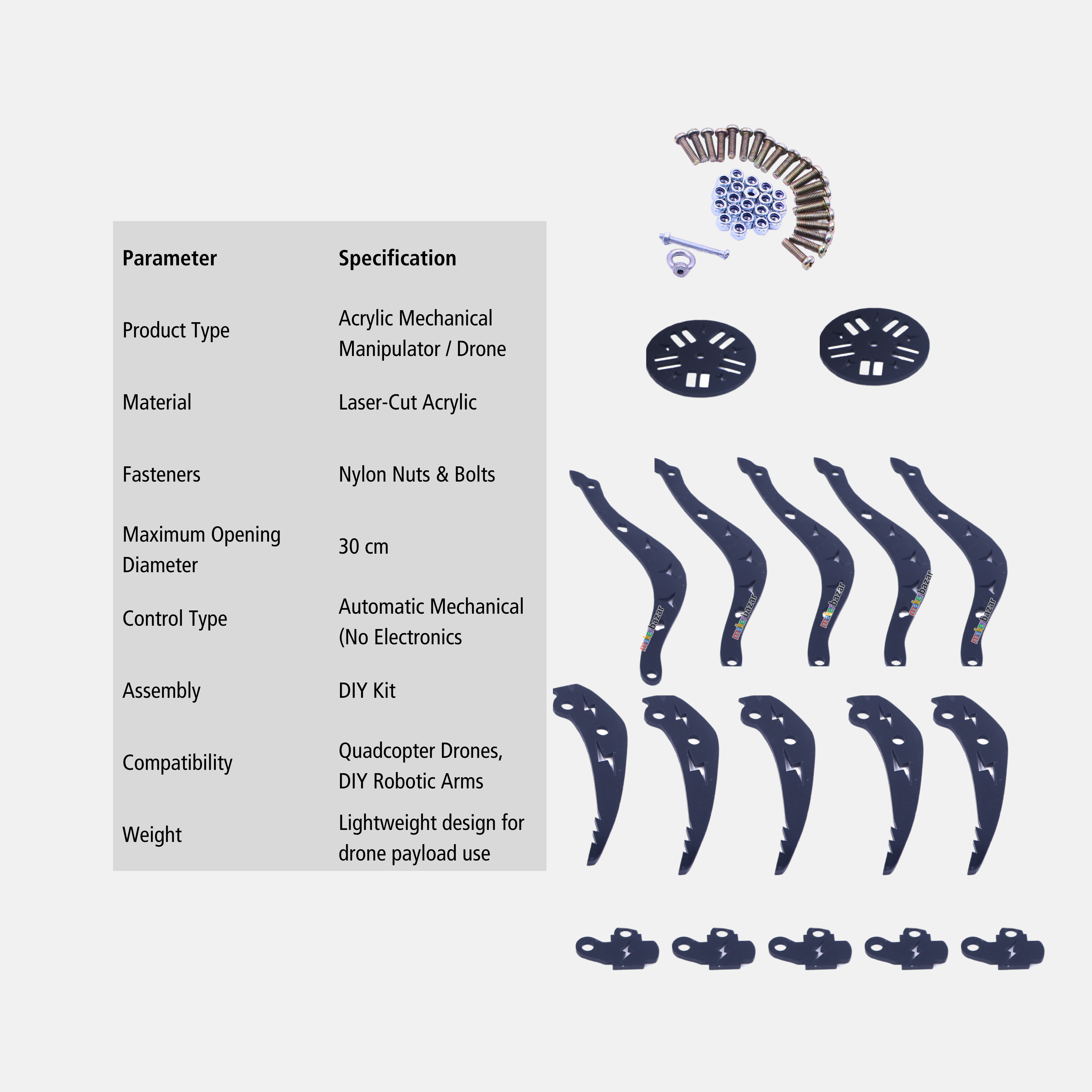 Mantis Claw Acrylic Manipulator/Gripper DIY Kit for Quadcopter Drone