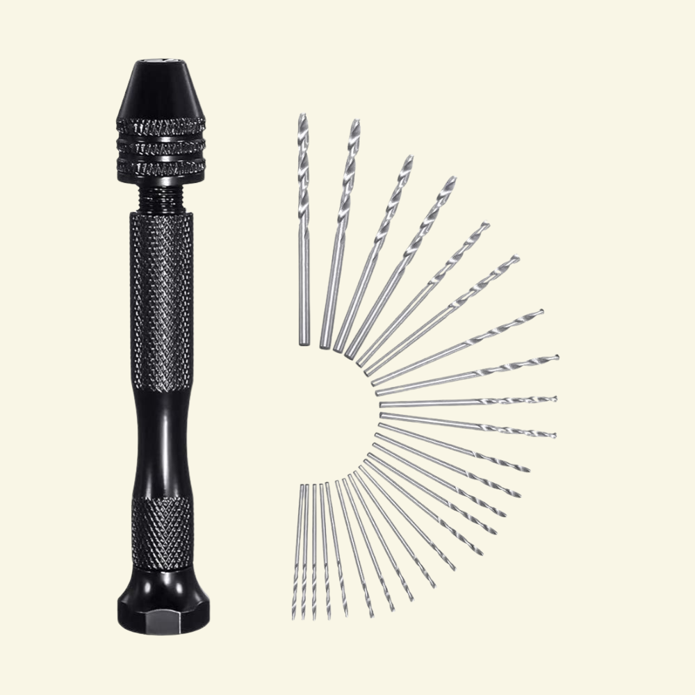 Mini Hand-Drill Pin-Vise with 25-pcs 0.5–3mm Micro Bits Set