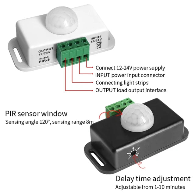 PIR-8 DC 12V-24V 8A Infrared PIR Motion Sensor Switch