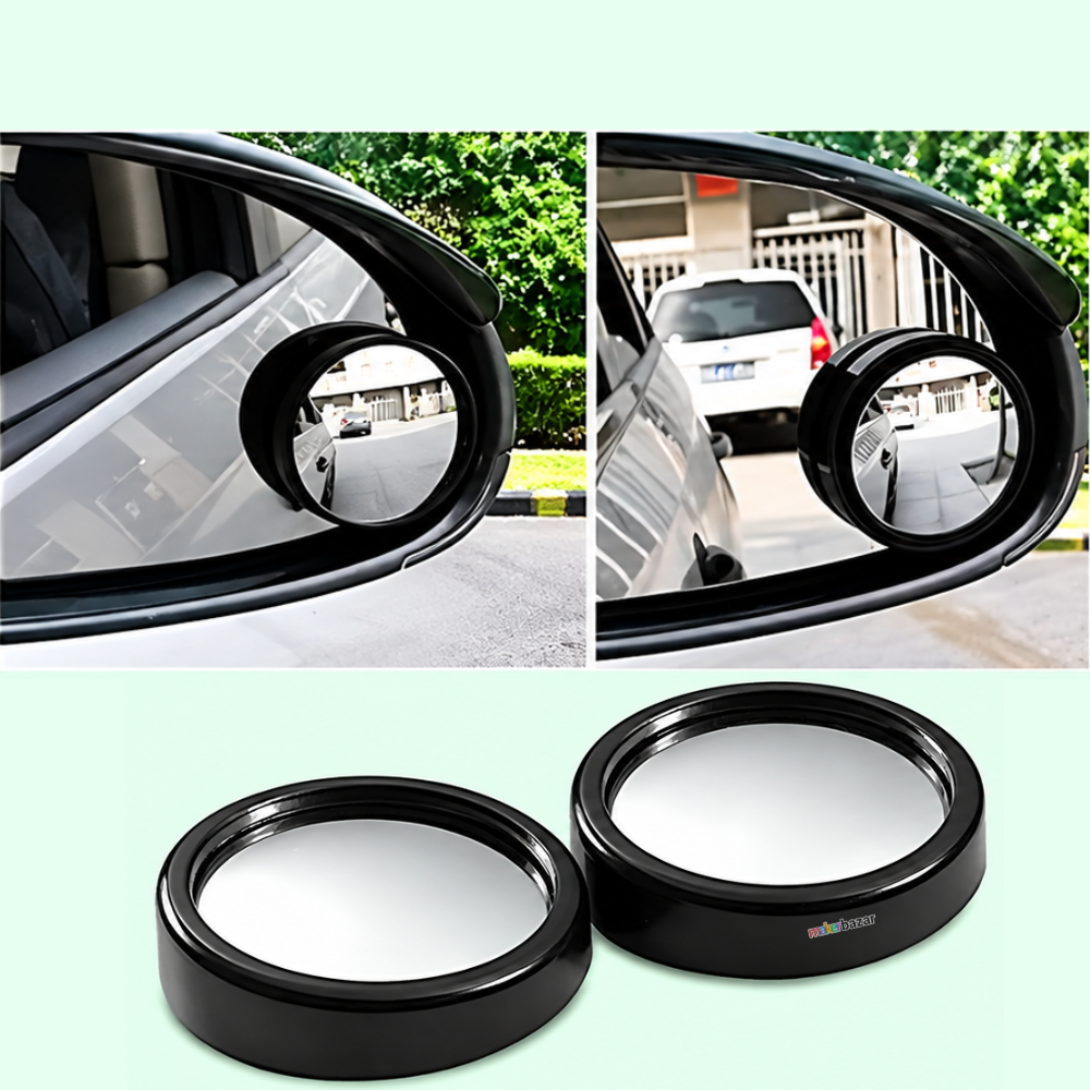 Non-Adjustable Round Convex Rear View Blind Spot Mirror For Cars - Pack of 2