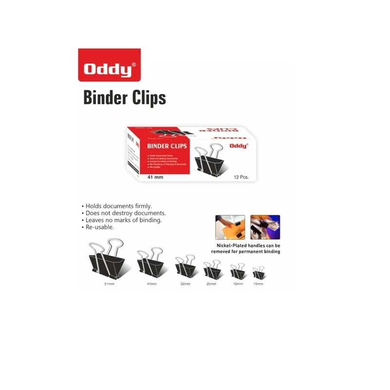 Oddy Metal Binder Clips Black (Pack of 12)