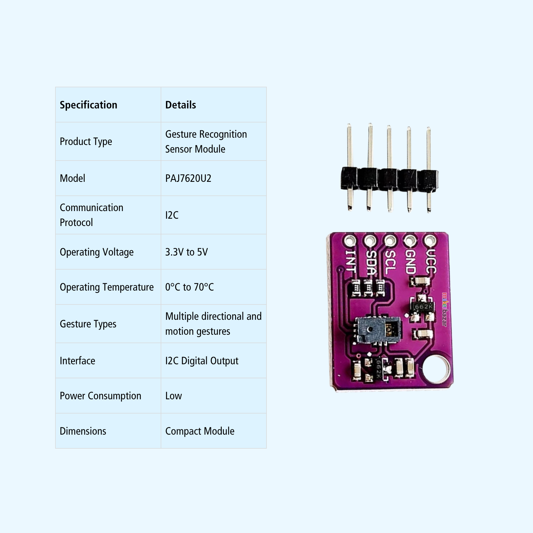PAJ7620U2 Gesture Recognition Sensor Module I2C for Arduino