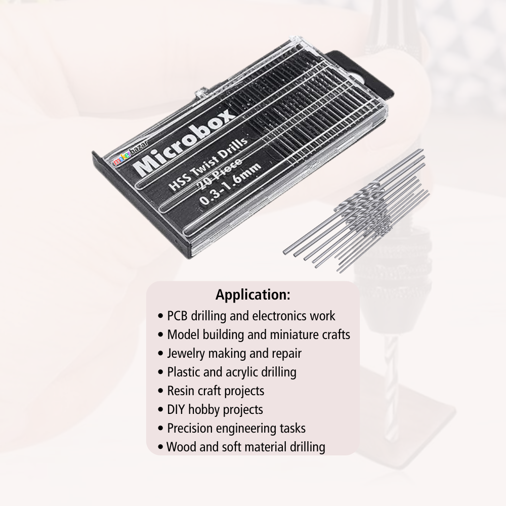 20pcs Micro HSS Twist Drill Bit Set 0.3mm–1.6mm for Model Craft and PCB Drilling