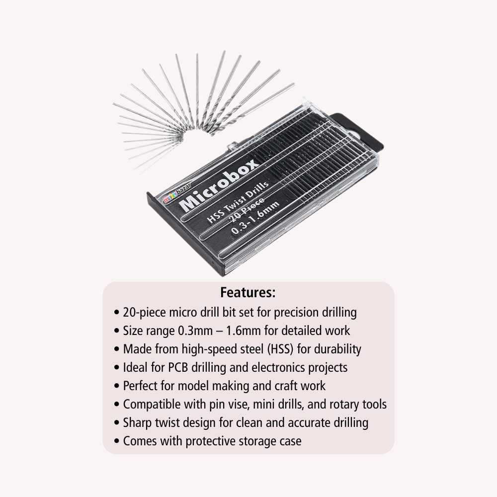 20pcs Micro HSS Twist Drill Bit Set 0.3mm–1.6mm for Model Craft and PCB Drilling