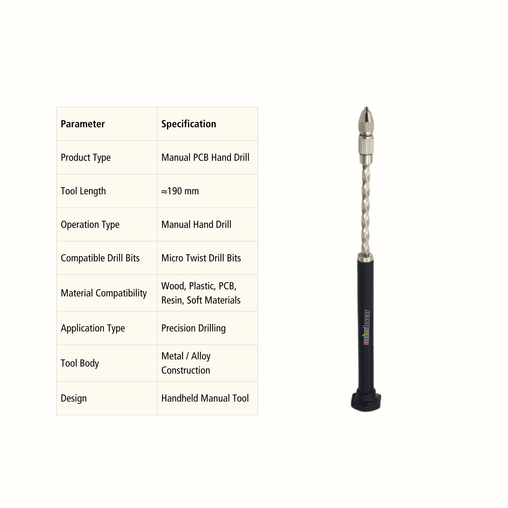 PCB Hand Held Spiral Pin Vise Drill Tool for Precision PCB & DIY Drilling