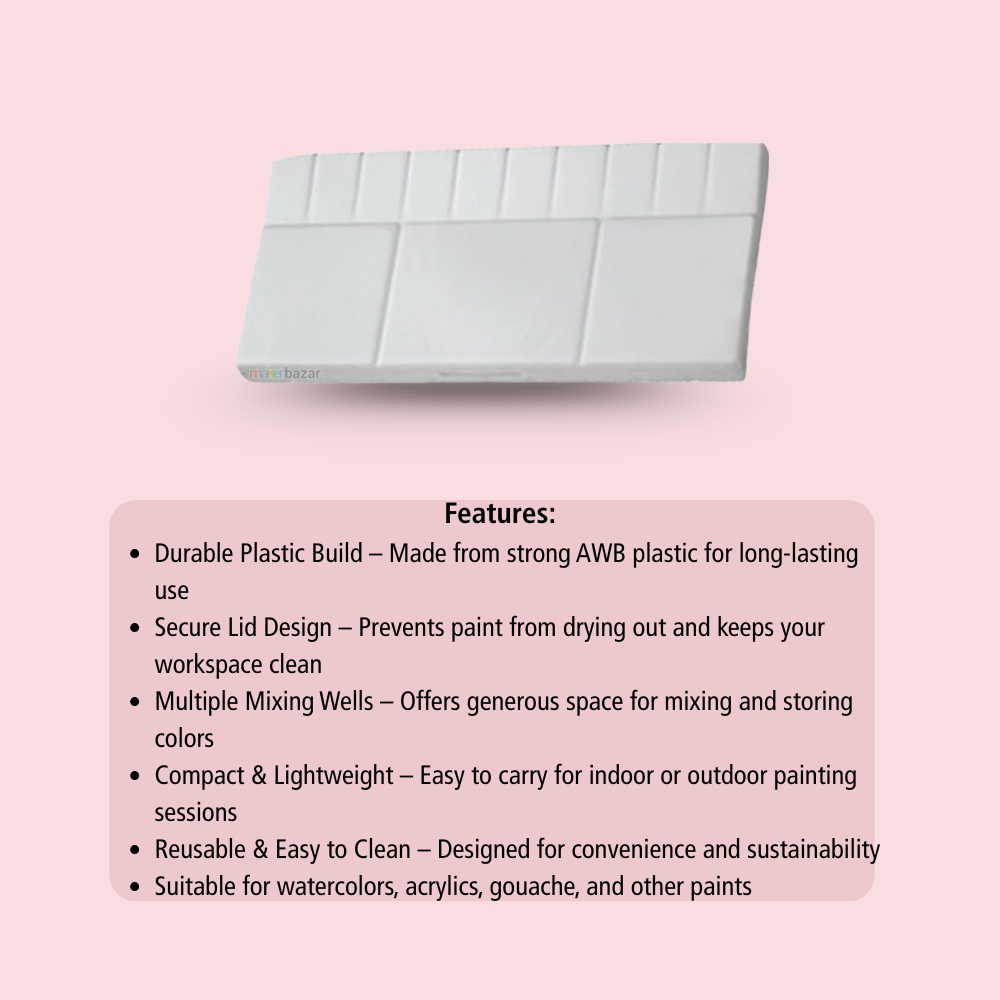 Painting Palette with Lid – Reusable Plastic Artist Mixing Tray (20×9.5cm)