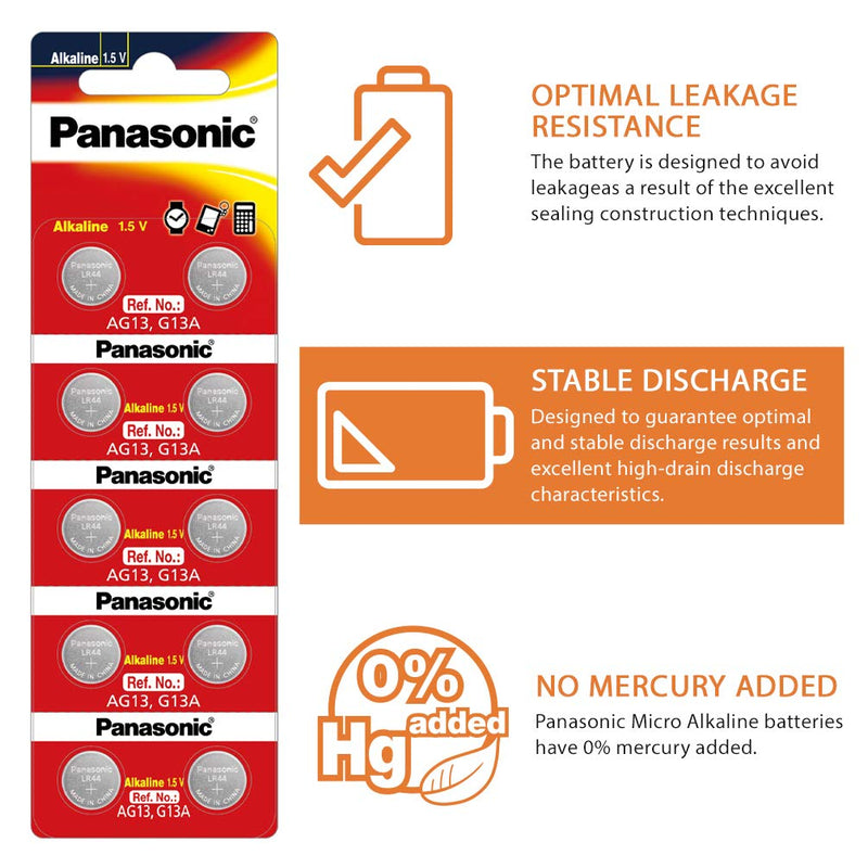 Panasonic: LR44 1.5V Alkaline Coin Cell Button Battery
