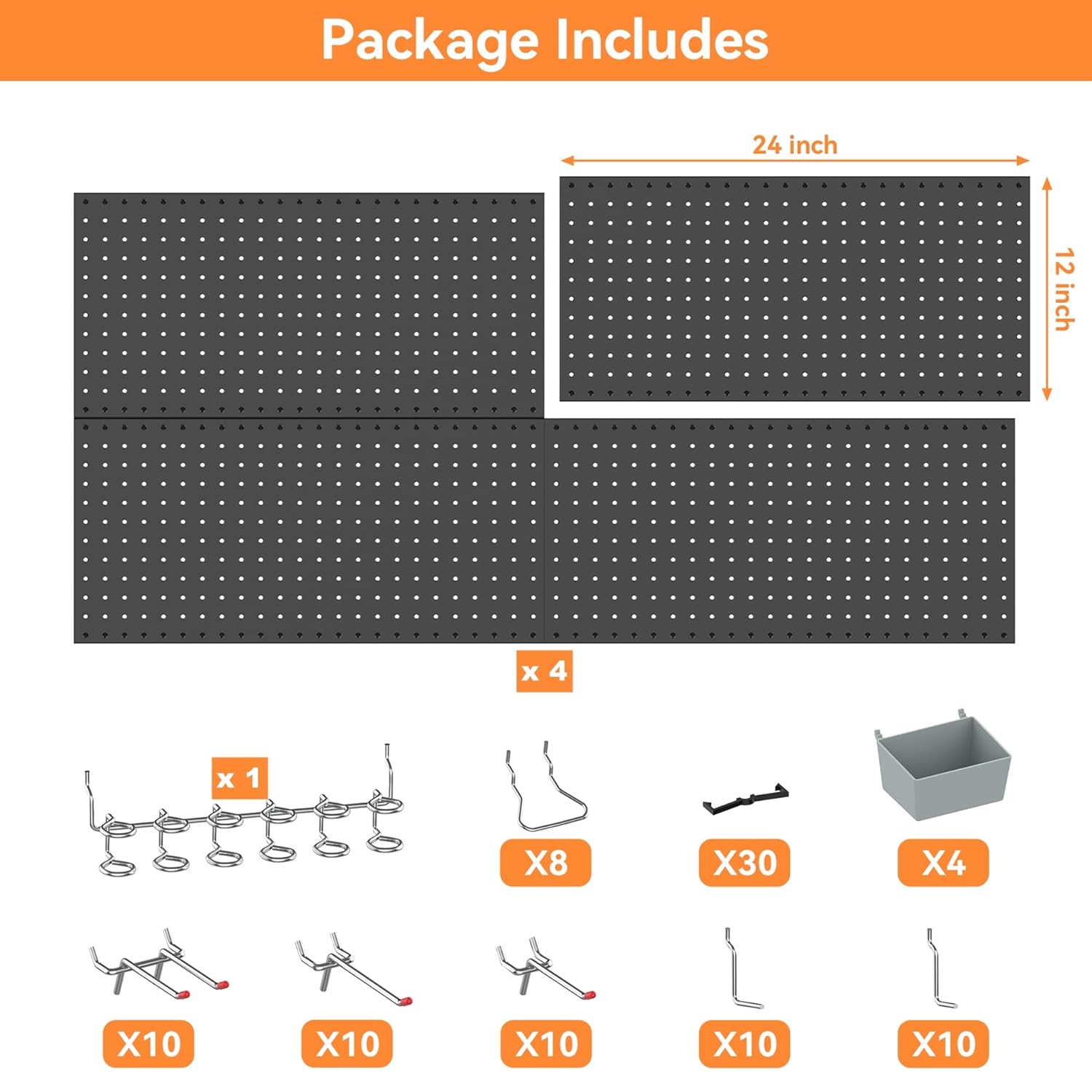24x48in Metal Pegboard Kit with Accessories for Wall Garage Tools Storage board System