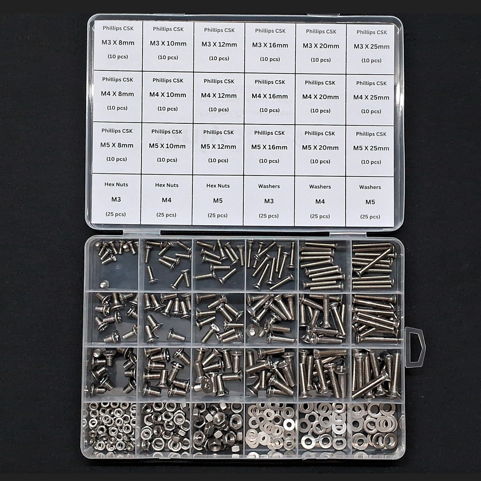 330pcs Assorted M3-M4-M5 Nut-Bolt-Washer Screw Pack Kits (SS304)