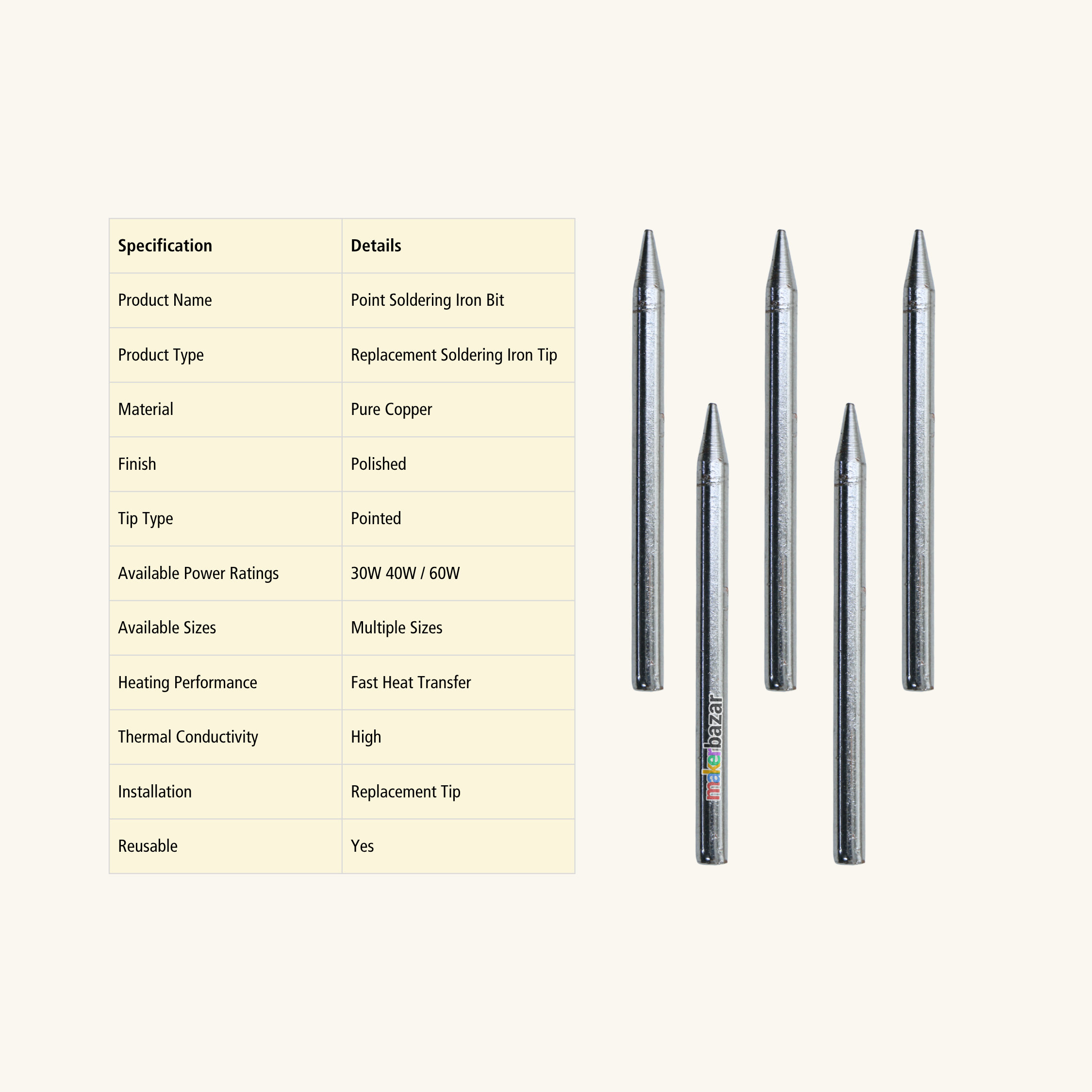 Long Pointed Soldering Iron Bits Spare Replacement Tip