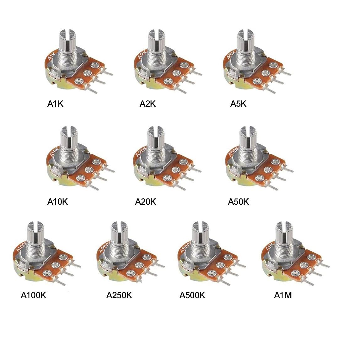 WH148 3pin 15mm Rotary Shaft Potentiometer, Audio Logarithm (A) Taper Pots