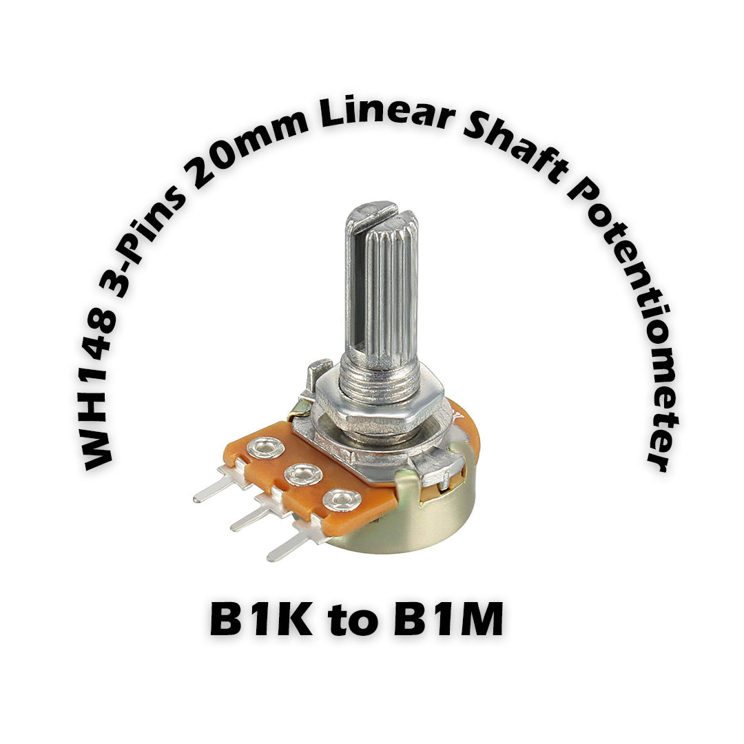 WH148 3pin 20mm Rotary Shaft Potentiometer, Linear (B) Taper Pots