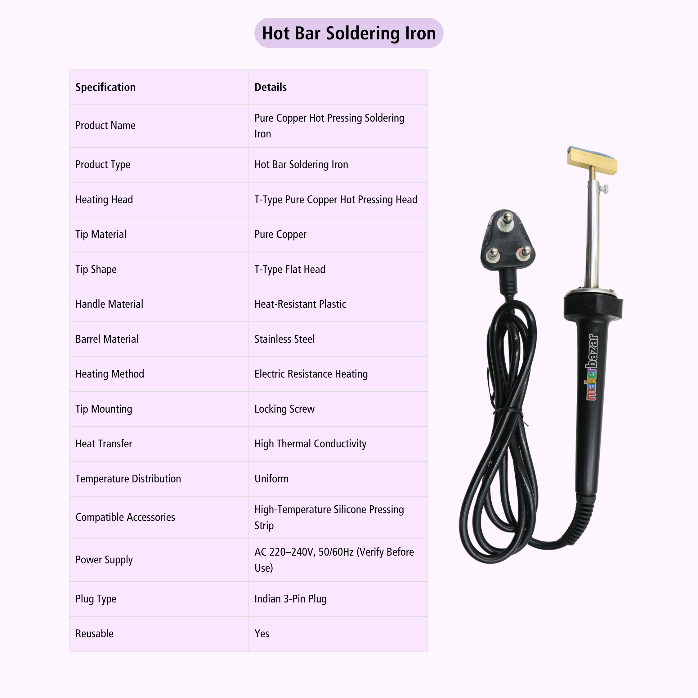 Hot Pressing Soldering Iron with T-Type Iron Head