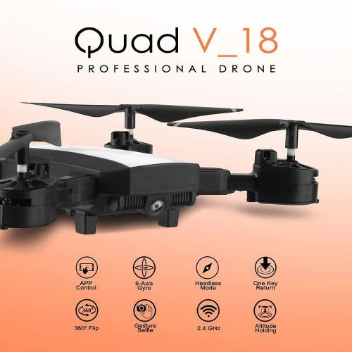 Quad: V_18 Foldable Quadcopter | WiFi 480P FPV Dual Camera | Position Locking Drone | Random Colour