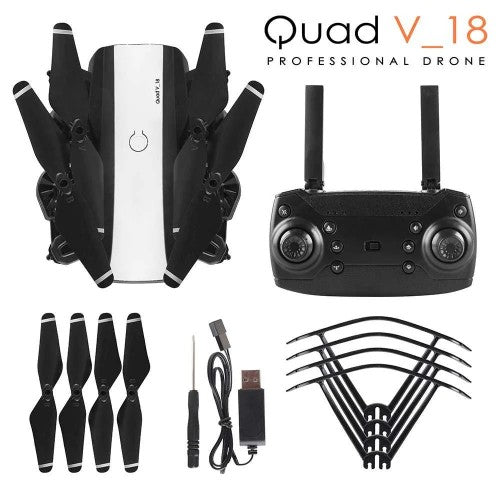 Quad: V_18 Foldable Quadcopter | WiFi 480P FPV Dual Camera | Position Locking Drone | Random Colour