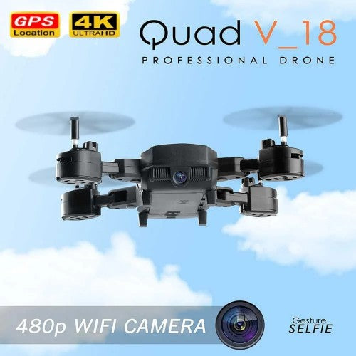 Quad: V_18 Foldable Quadcopter | WiFi 480P FPV Dual Camera | Position Locking Drone | Random Colour