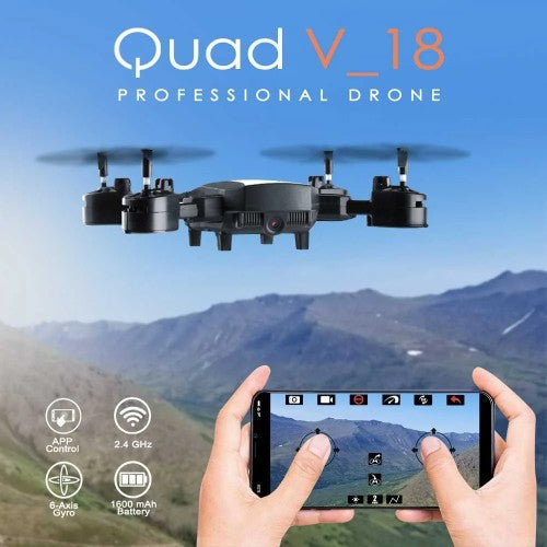 Quad: V_18 Foldable Quadcopter | WiFi 480P FPV Dual Camera | Position Locking Drone | Random Colour