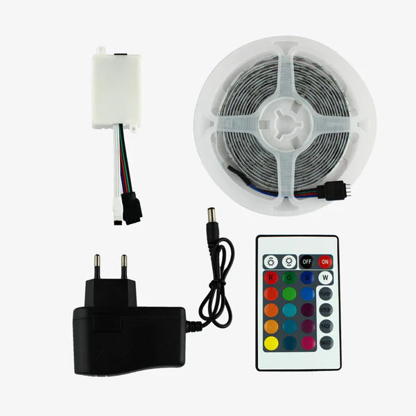 12VDC 2835 Red, Green & Blue LED Strip Light Kit with Remote & Adapter