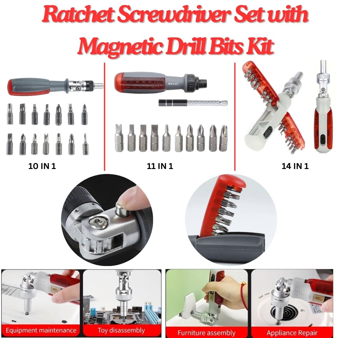 All-in-One Ratchet Screwdriver Set with Magnetic Drill Bits
