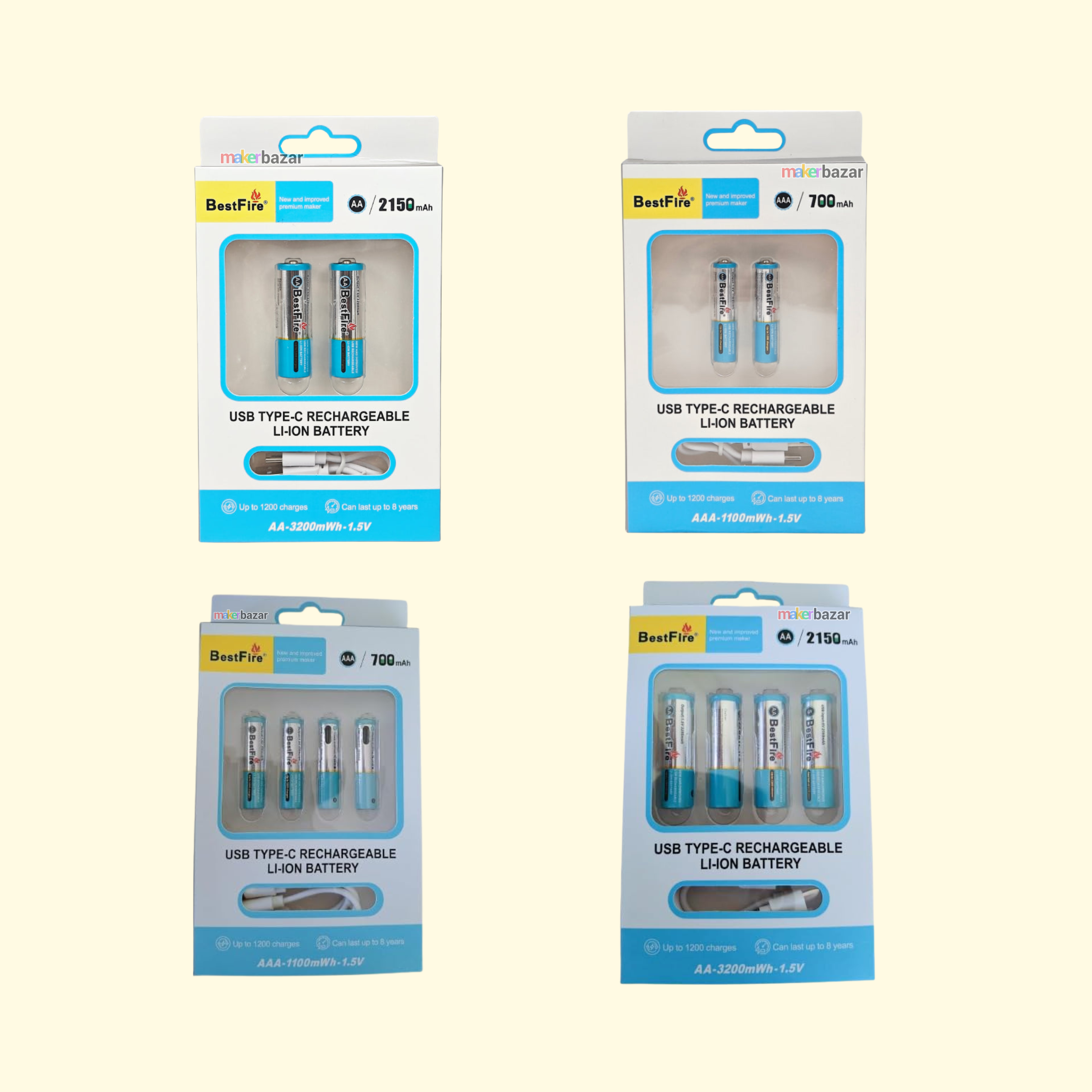 Type-C AA/AAA Rechargeable Cell Li-ion USB Battery