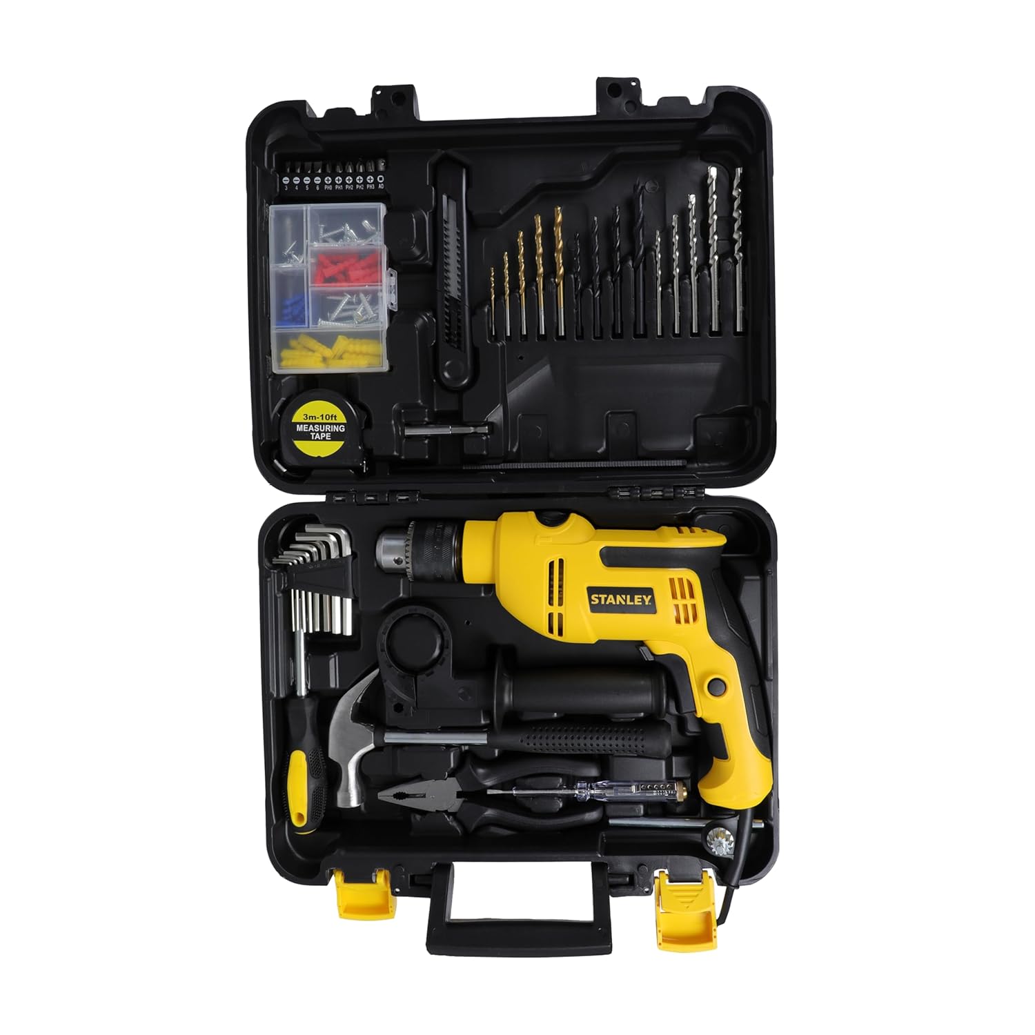 Stanley: SDH550KPA-IN 550W 13mm Corded Single Speed Hammer Drill Machine and Hand Tool Kit (120-Pieces)