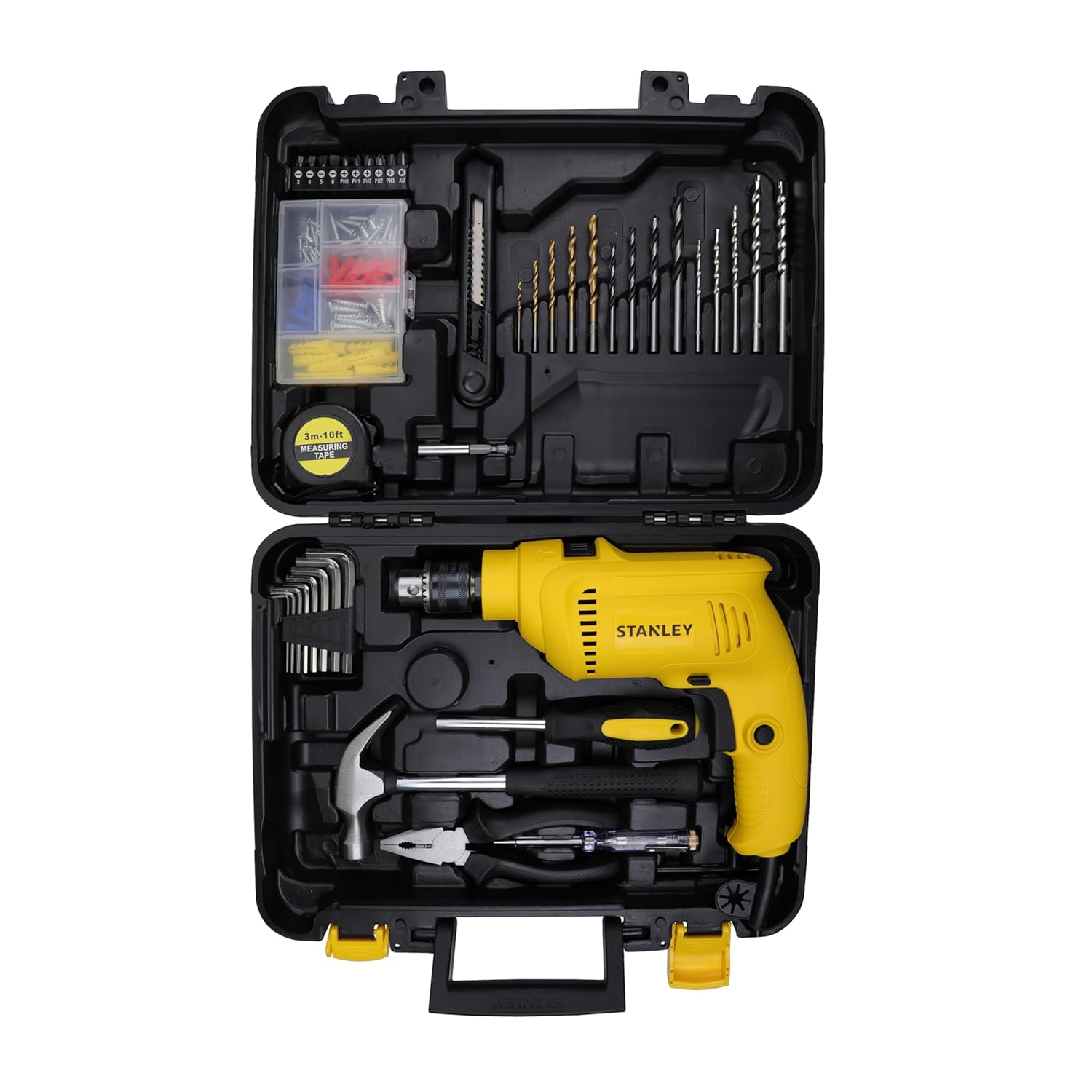 Stanley: SDH550KP 550W 10mm Corded Single Speed Hammer Drill Machine and Hand Tool Kit (120-Pieces)