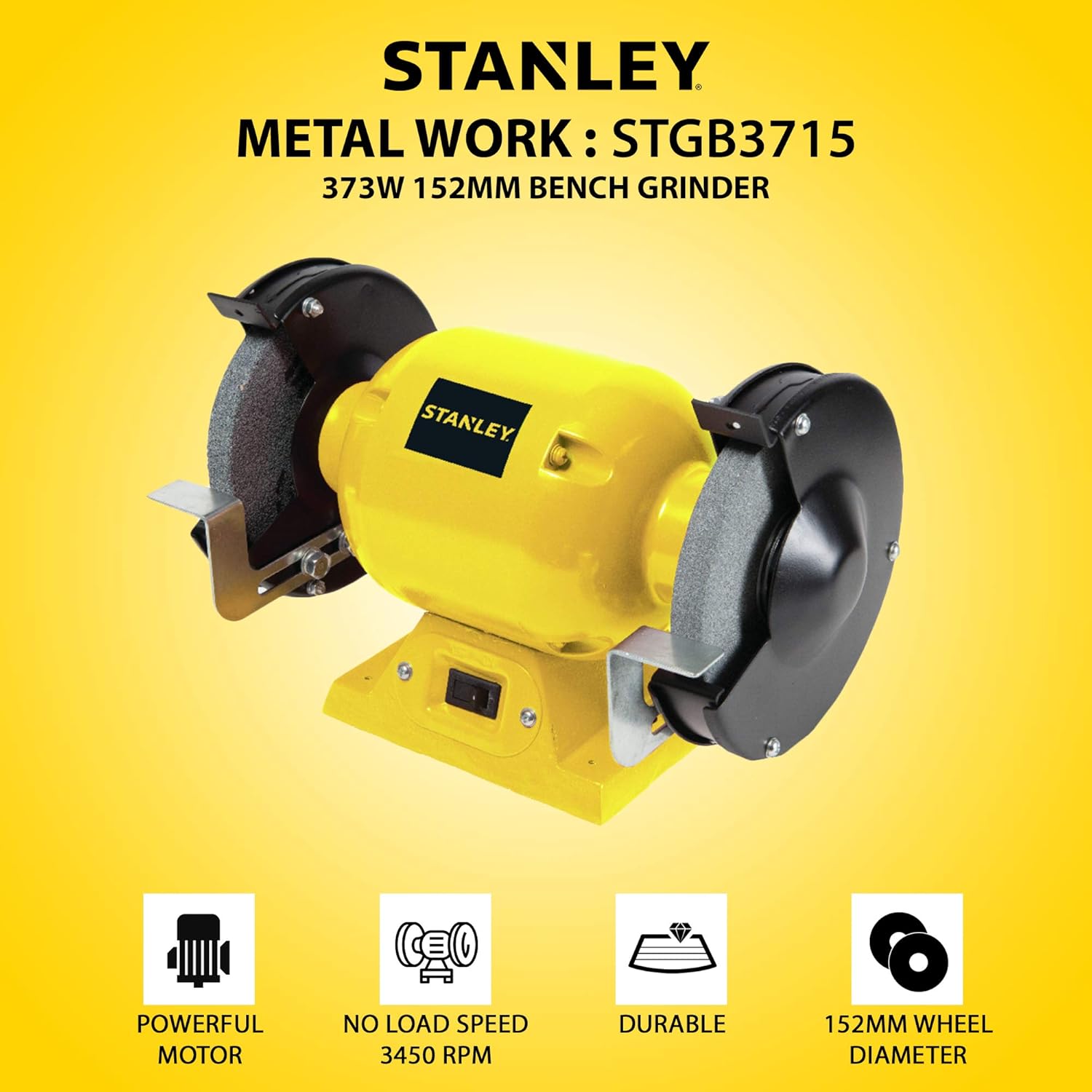 STANLEY STGB3715 373W 152mm Bench Grinder with 2 Eye Shields
