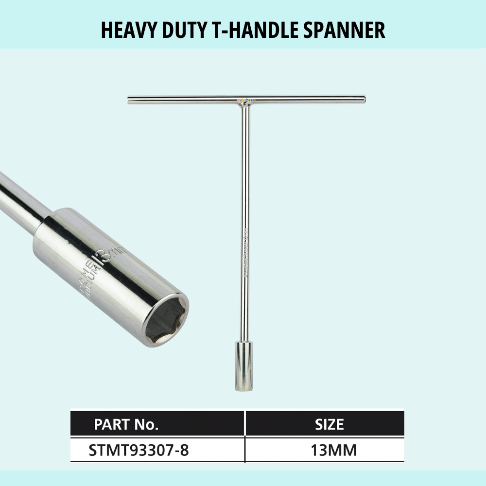 Heavy-duty T-handle spanner with specifications on a light blue background