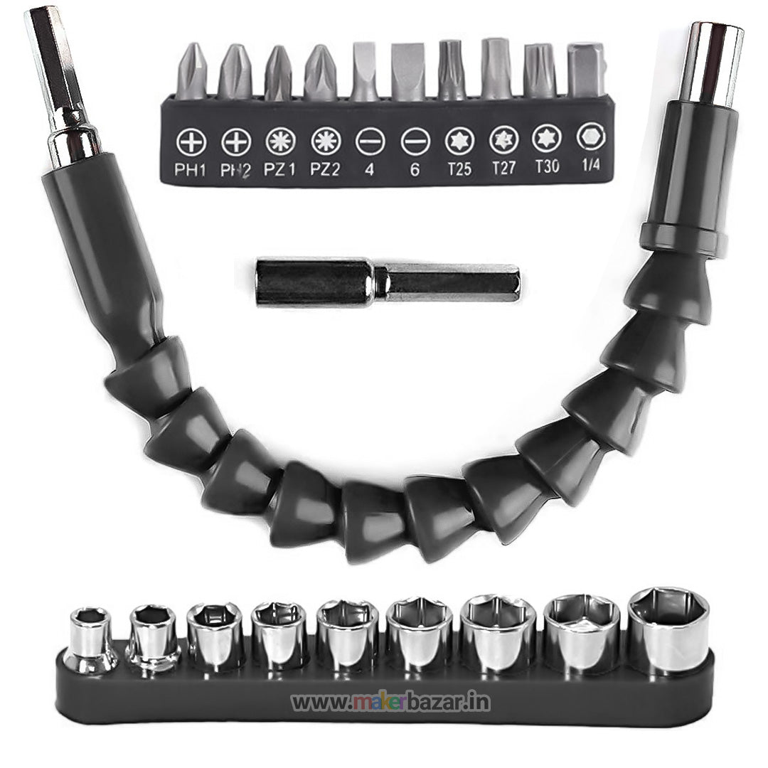 [Type 2] Flexible Drill Bit Extension Shaft with Screwdriver Bits & Socket Set