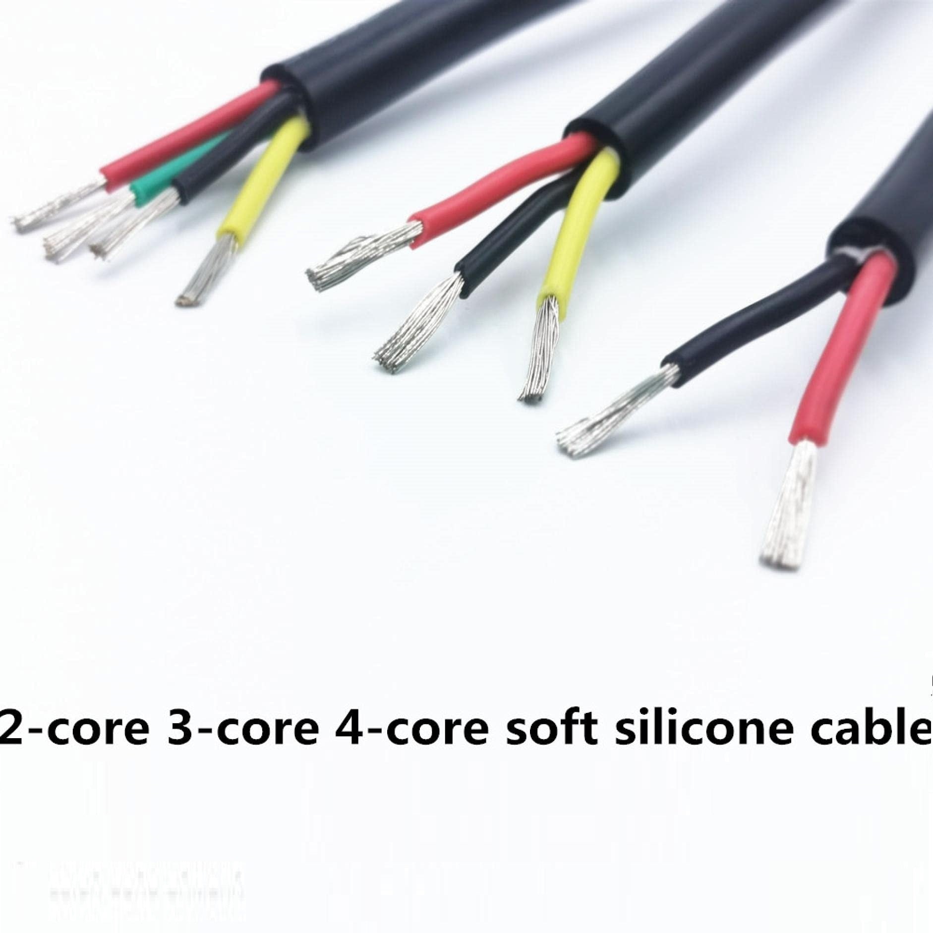 2-core, 3-core, and 4-core soft silicone cables on a white background