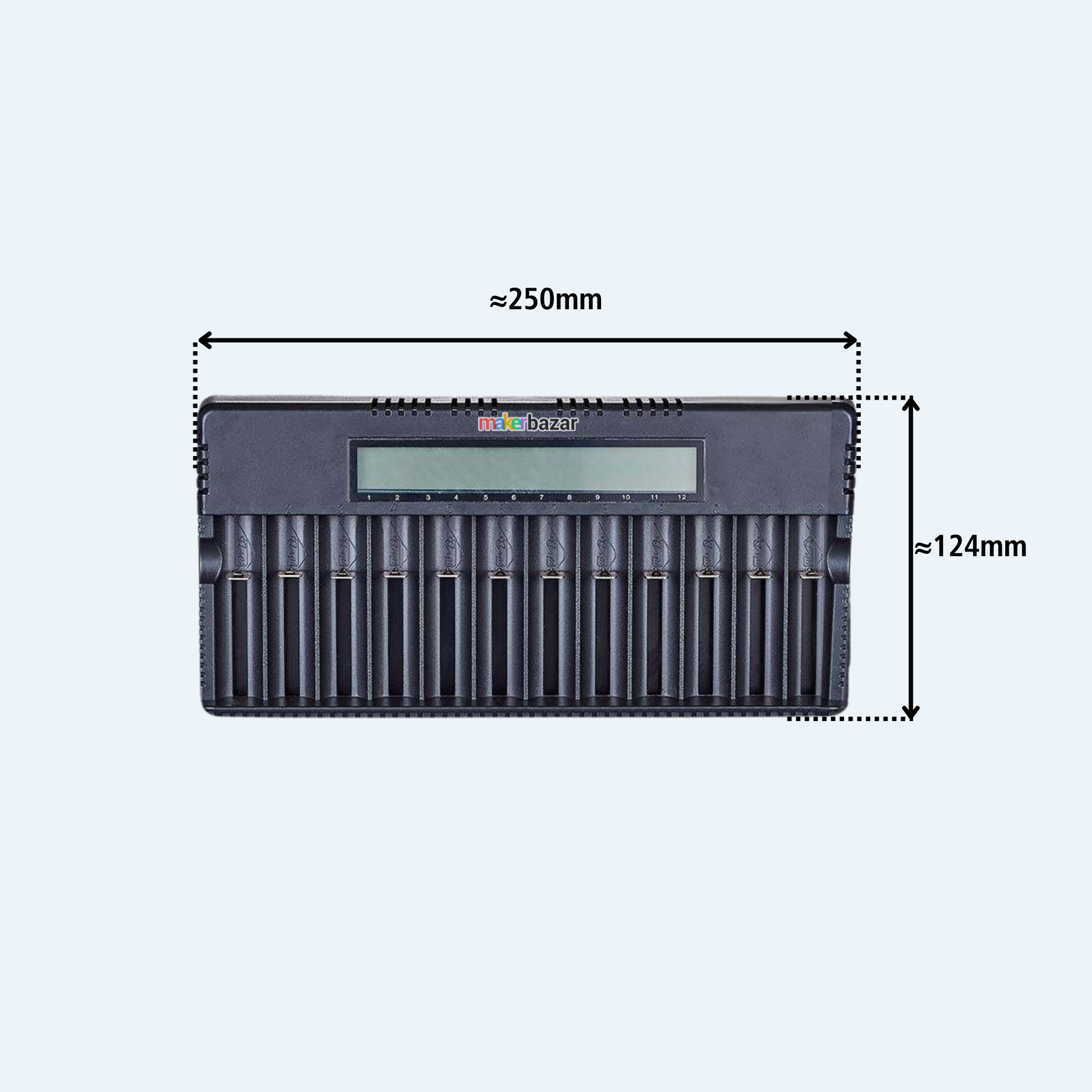 12-Slot Smart Lithium Battery Charger with LCD Display